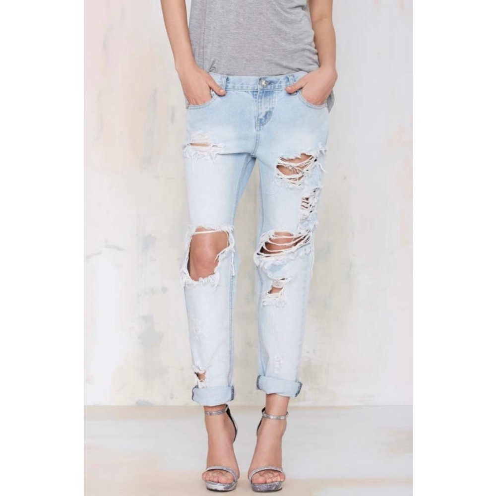 One Teaspoon Pale Blue Distressed Boyfriend Jeans